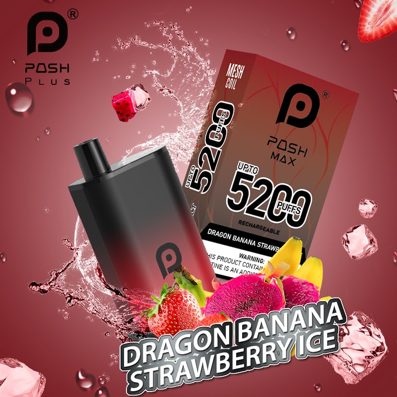 Posh MAX 5200 Disposable - Dragon Banana Strawberry Ice (Sleeve of 5) 1 Dragon Banana Strawberry Ice