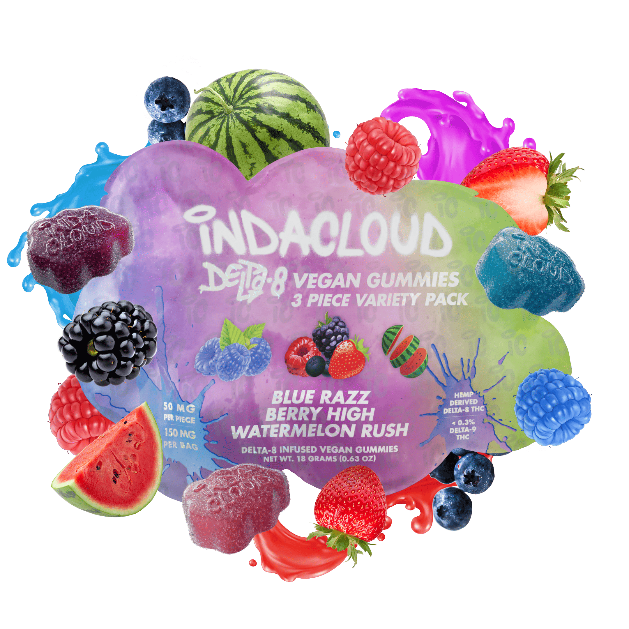 Indacloud 3 Pack Variety Gummies 2 Sample Gummies with Elements 1