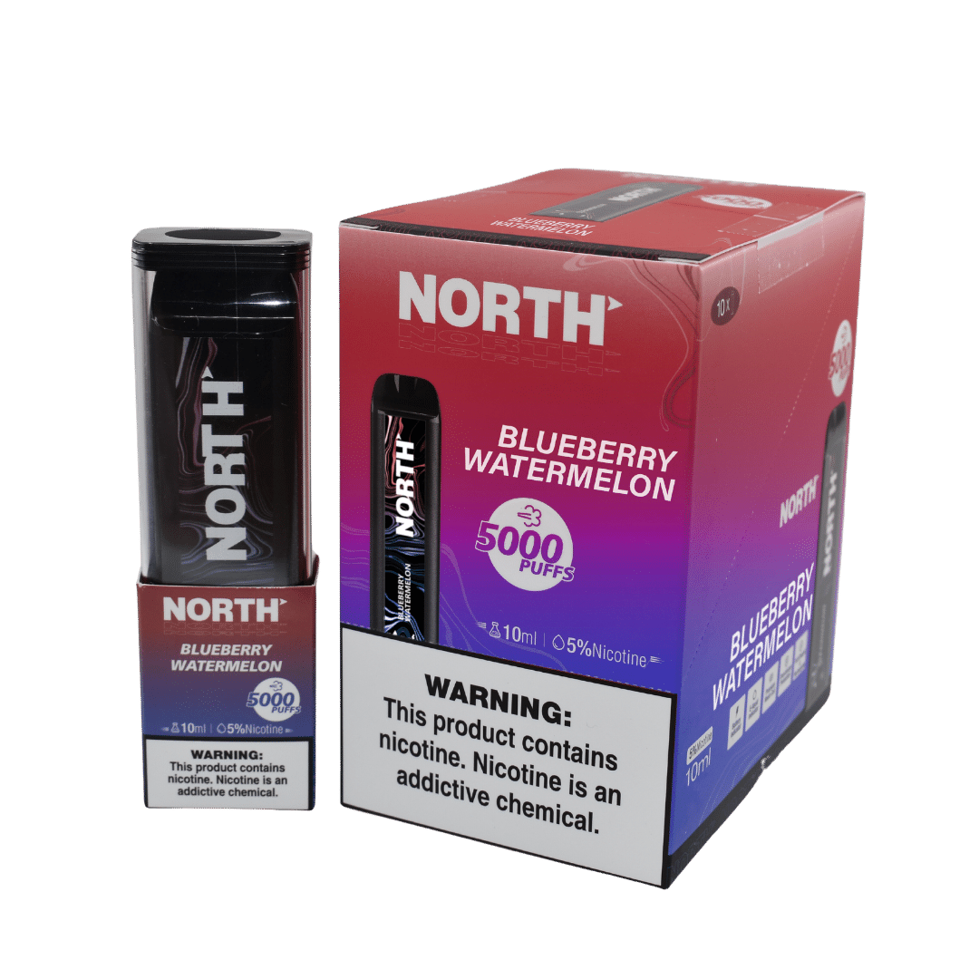 North 10ML 5000 Puff Rechargeable Disposable Vape - Blueberry Watermelon (Sleeve of 10) 1 North BLUEBERRY WATERMELON unitdisplay