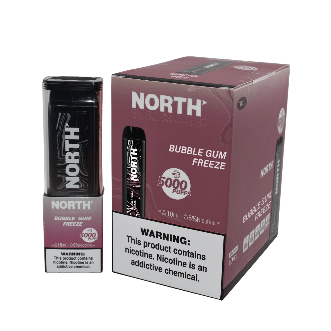 North 10ML 5000 Puff Rechargeable Disposable Vape - Bubble Gum Freeze (Sleeve of 10) 1 North BUBBLE GUM Freeze unitdisplay