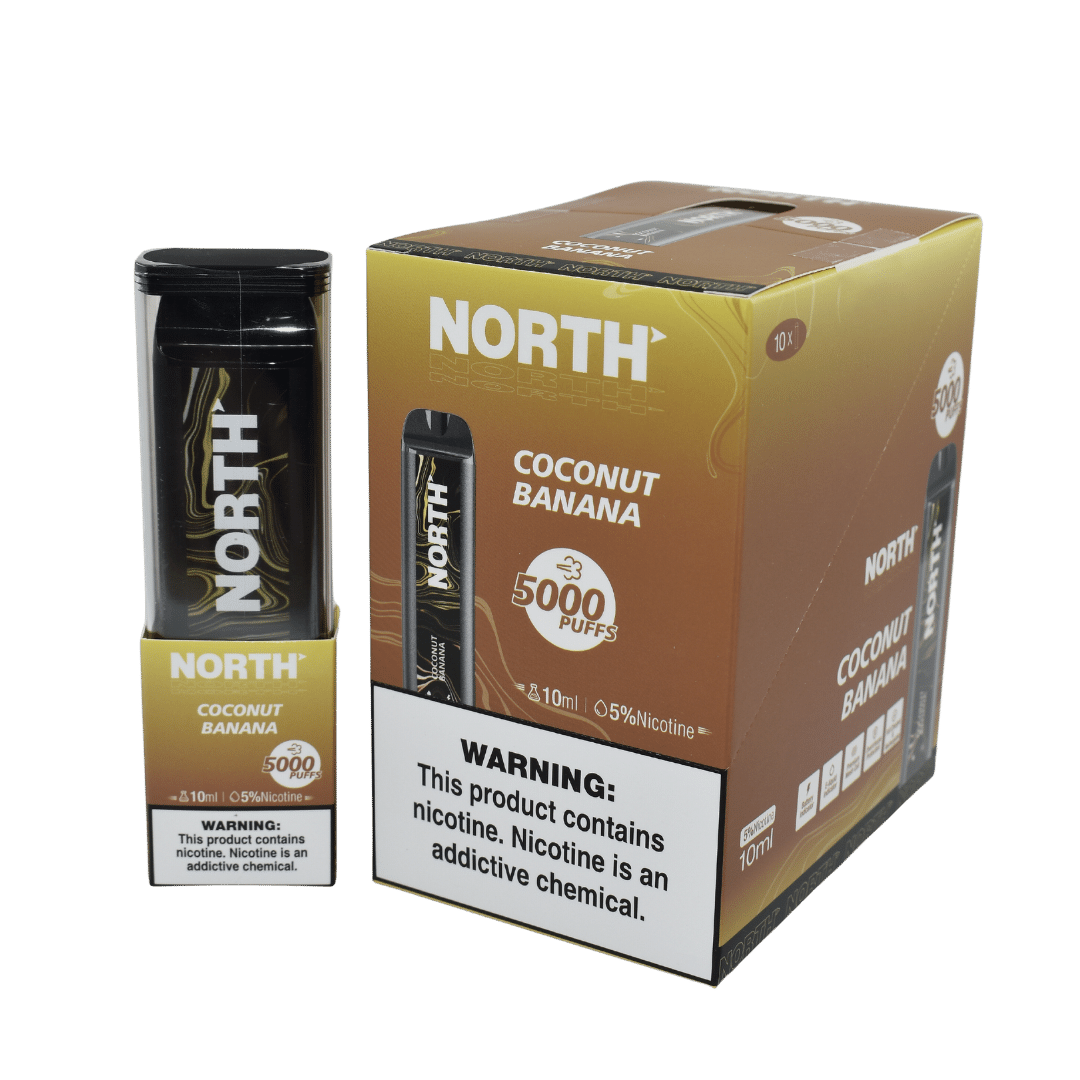 North 10ML 5000 Puff Rechargeable Disposable Vape - Coconut Banana (Sleeve of 10) 1 North Coconut Banana unitdisplay