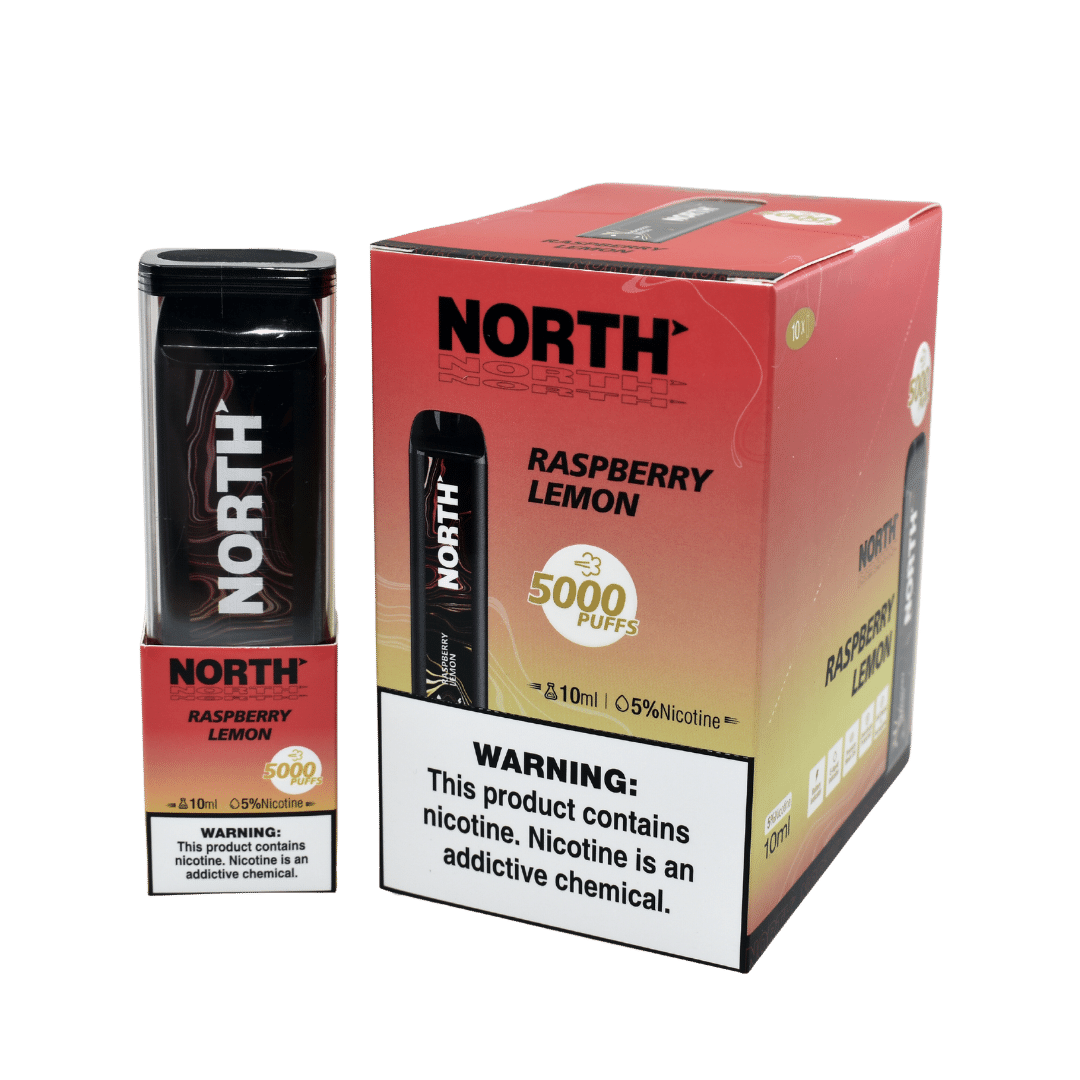 North 10ML 5000 Puff Rechargeable Disposable Vape - Raspberry Lemon (Sleeve of 10) 1 North Raspberry Lemon unitdisplay