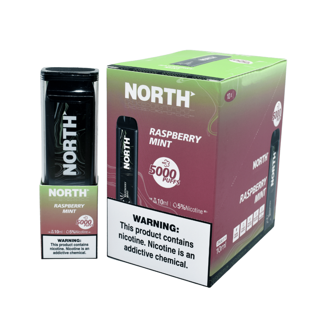 North 10ML 5000 Puff Rechargeable Disposable Vape - Raspberry Mint (Sleeve of 10) 1 North Raspberry Mint unitdisplay