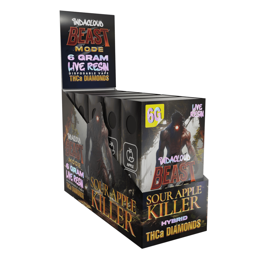 Beast Mode 6G THCa Diamonds Disposable Vape - Sour Apple Killer (Sleeve of 5) 2 sour killer display