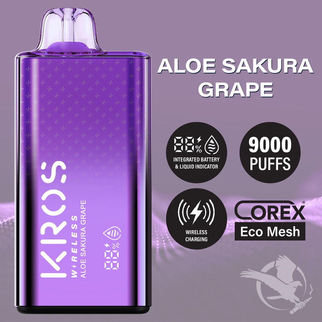KROS Wireless 17ML 9000 Puffs Disposable Vape - Aloe Sakura Grape (Sleeve of 10) 1 KROS4 ALOE SAKURA GRAPE