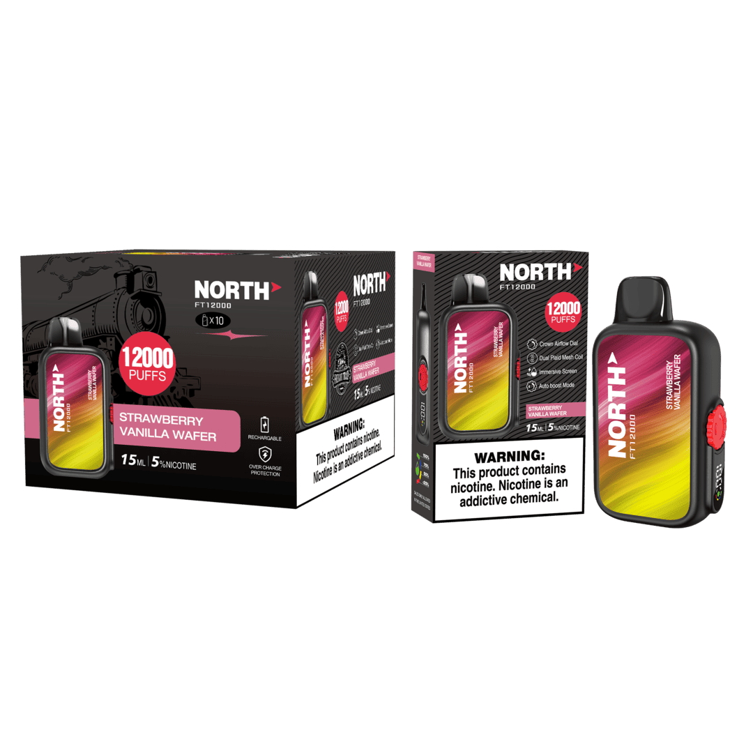 North FT12000 15ML 12000 Puffs Nicotine Vape - Strawberry Vanilla Wafer (Sleeve of 10) 1 Strawberry Vanilla Wafer