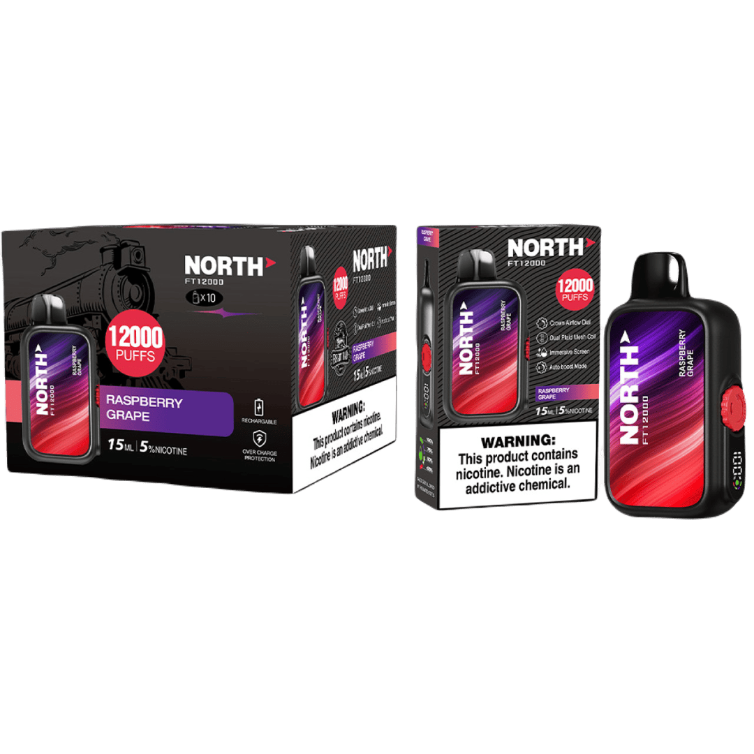 North FT12000 15ML 12000 Puffs Nicotine Vape - Raspberry Grape (Sleeve of 10) 1 North FT12000 Raspberry Grape NEW WHOLESALE 18756