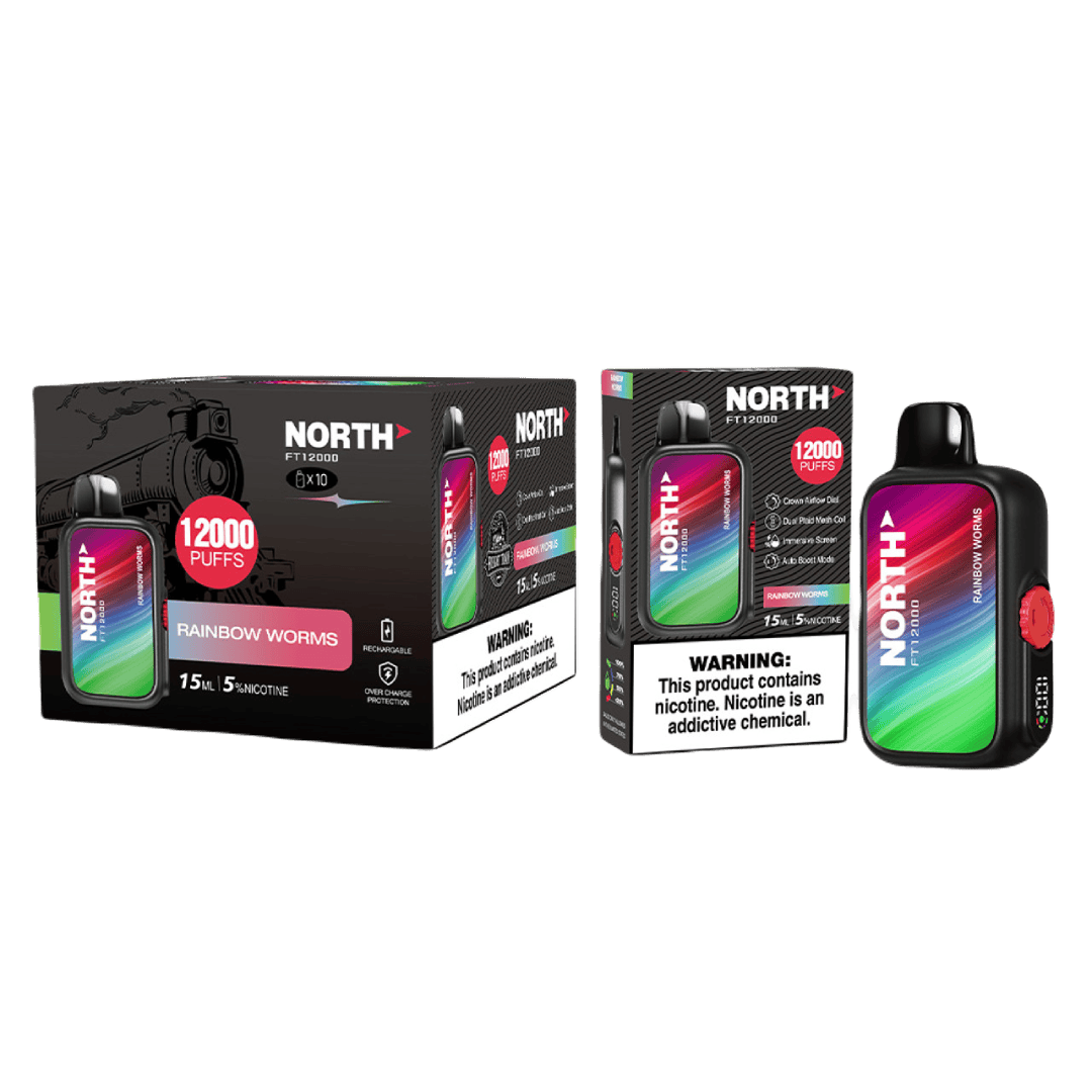 North FT12000 15ML 12000 Puffs Nicotine Vape - Rainbow Worms (Sleeve of 10) 1 North FT12000 Rainbow Worms NEW wholesale 00587