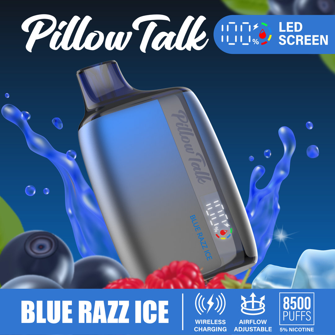 Pillow Talk 13ML 8500 Puffs Disposable Vape - Blue Razz Ice (Sleeve of 10) 1 blue razz ice 2