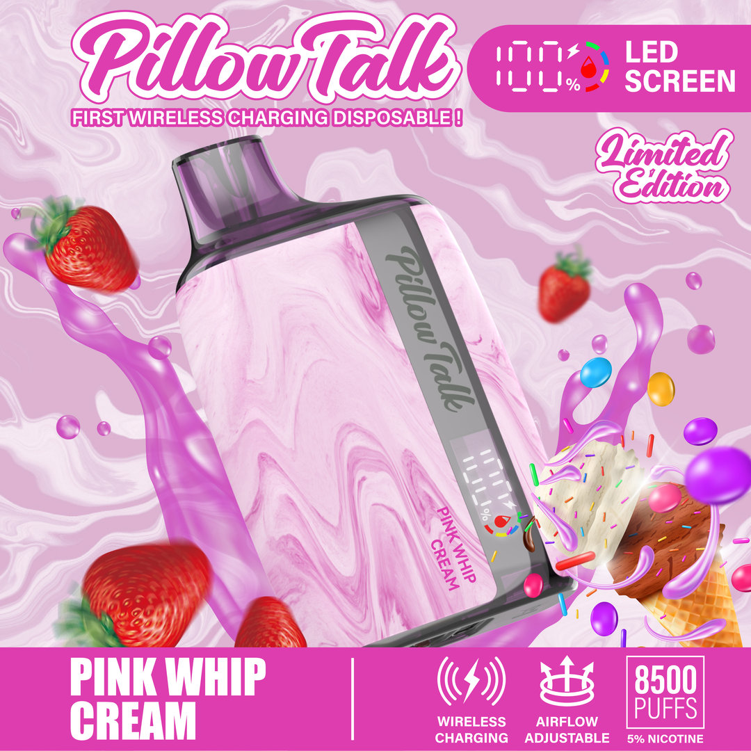 Pillow Talk 13ML 8500 Puffs Disposable Vape - Pink Whip Cream (Sleeve of 10) 1 pink whip cream