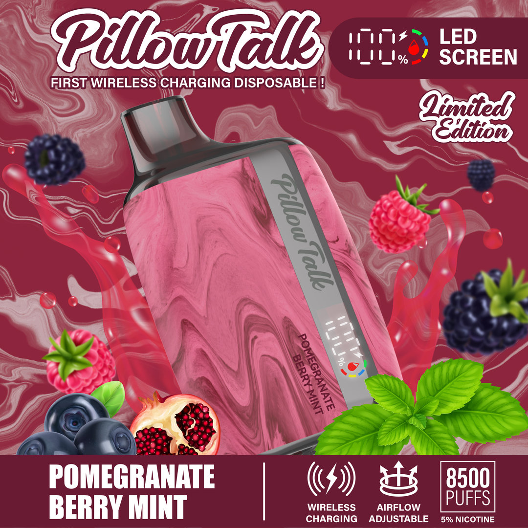 Pillow Talk 13ML 8500 Puffs Disposable Vape - Pomegranate Berry MInt (Sleeve of 10) 1 pomegranate