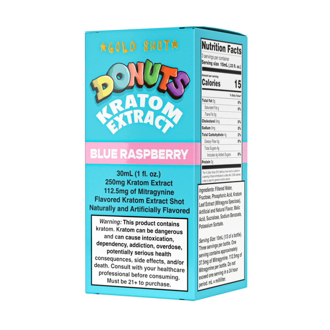 Donuts Kratom Extract 250MG Shot - Blue Raspberry (Sleeve of 12) 2 Blue Raspberry 250g