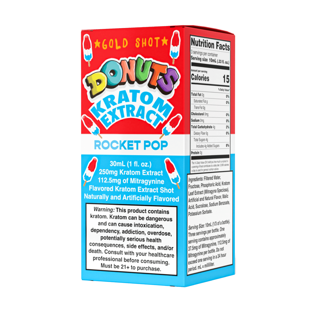 Donuts Kratom Extract 250MG Shot - Rocket Pop (Sleeve of 12) 2 Rocker Pop 250mg 30mL